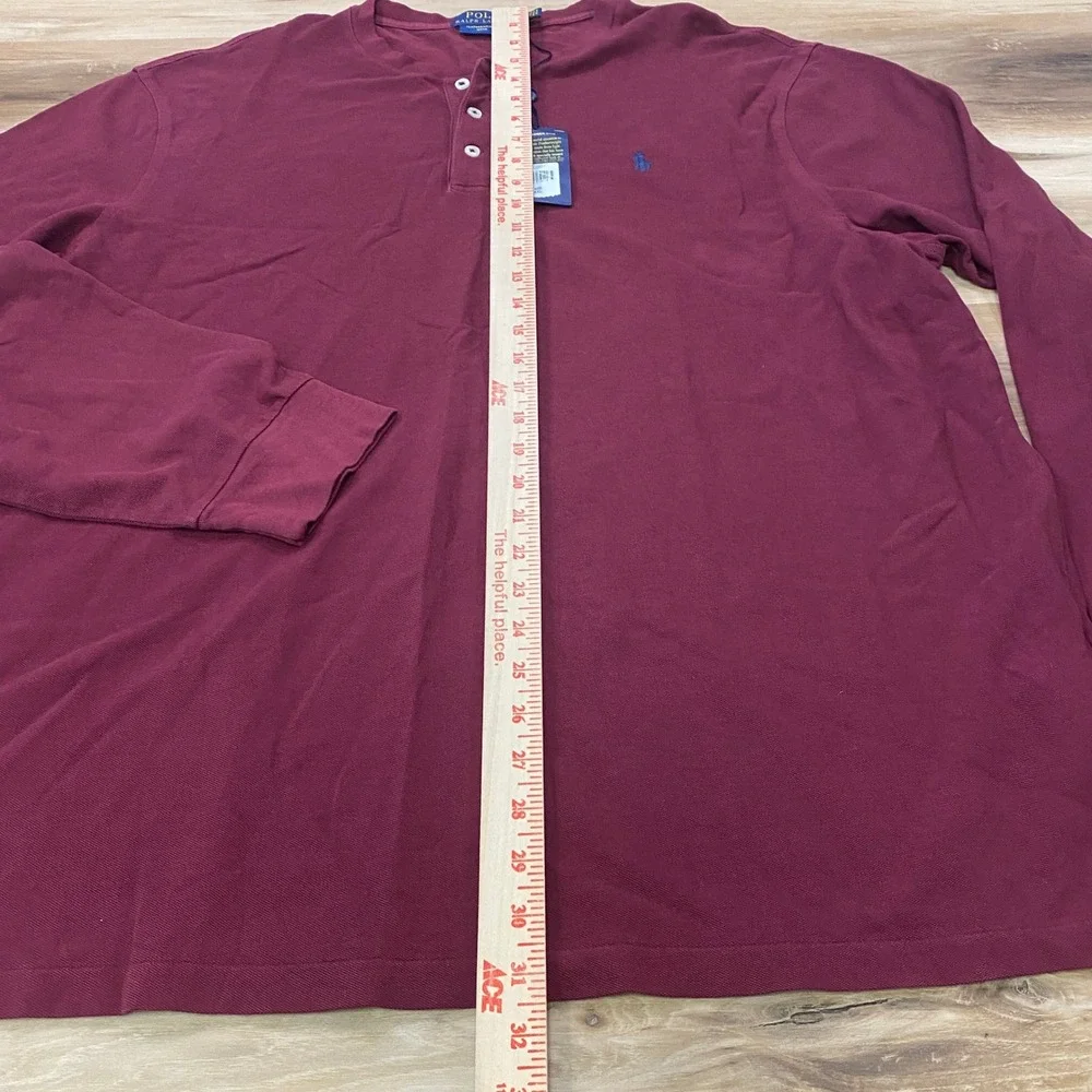 Polo Ralph Lauren Henley XXL Featherweight Mesh Cotton Long Sleeve Red Shirt